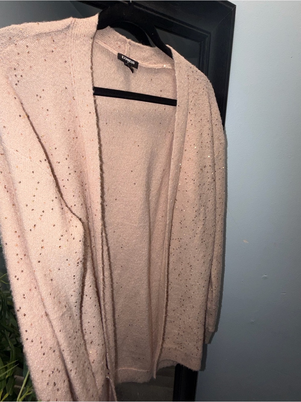 Express Blush Sequin Open-Front Cardigan